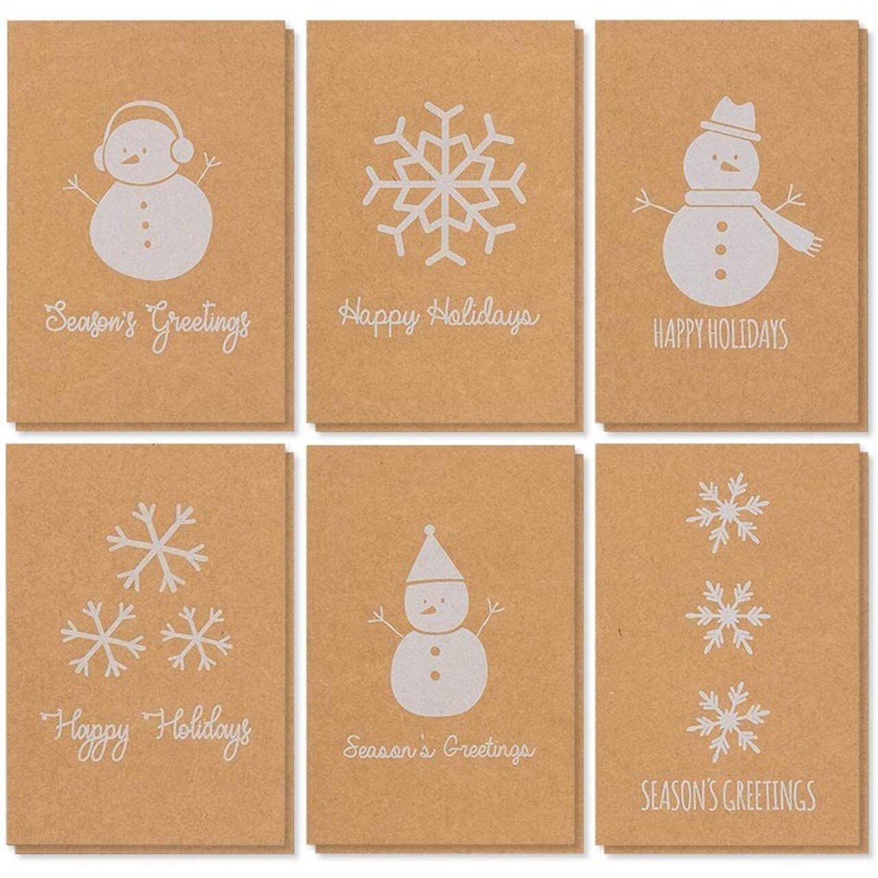 36 Pack Kraft Merry Christmas Greeting Cards Assortment with Envelopes, Holiday Yuletide Designs (4 x 6 In)